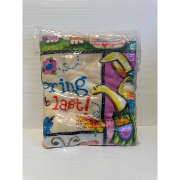 Debra Jordan Bryan Spring at Last Welcome Throw Blanket Cat Bunny Bee Flower Dog - Picture 3 of 4